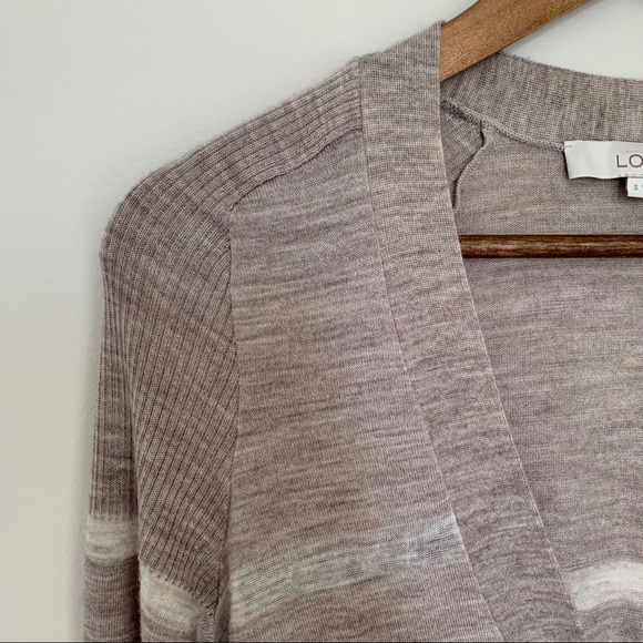 LOFT Neutral Deep V-Neck Stripe Light Cardigan - Picture 6 of 8